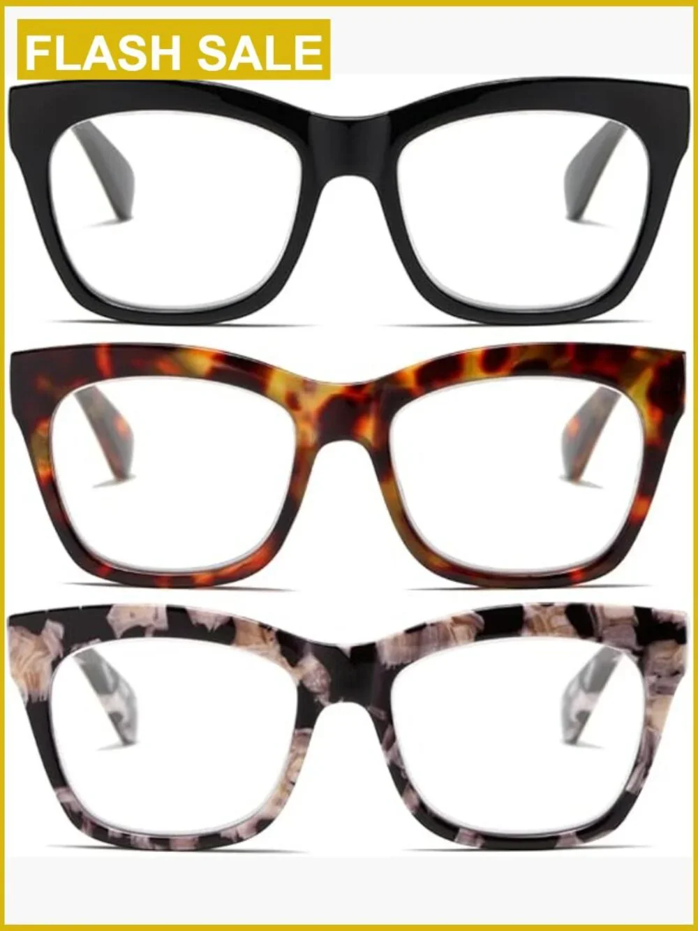3 Pack Oversized Reading Glasses Blue Light Blocking Spring Hinges